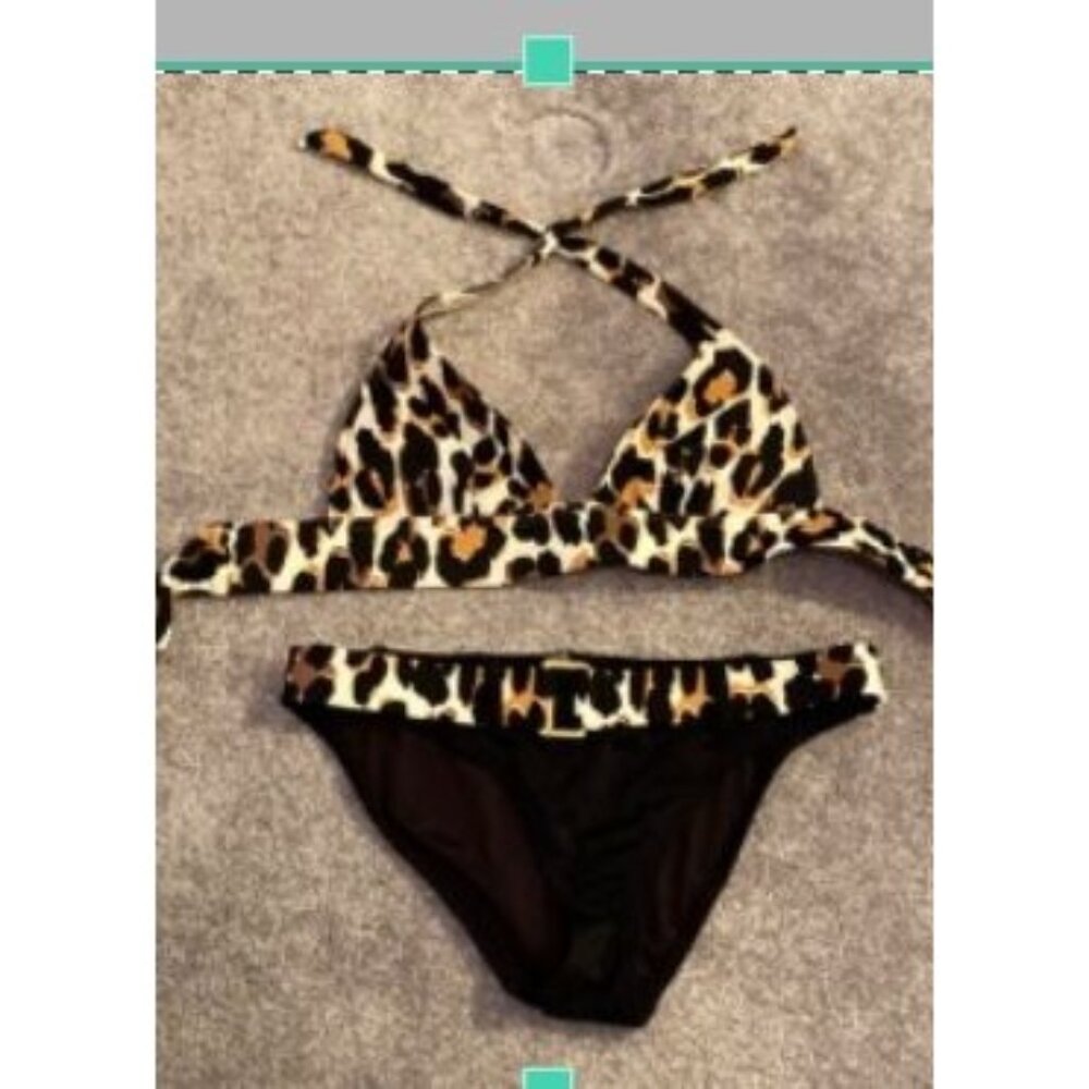 Victorias Secret Leopard Print Halter Bikini Set Bottoms Small Top XS